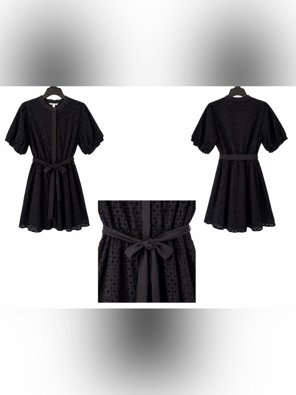 Nine West Black Eyelet Belted Mini Dress